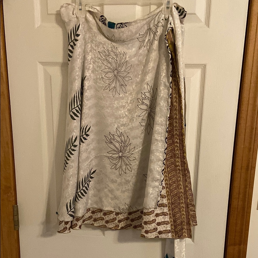 Floral and Leaf Patterned Sari Wrap Skirt